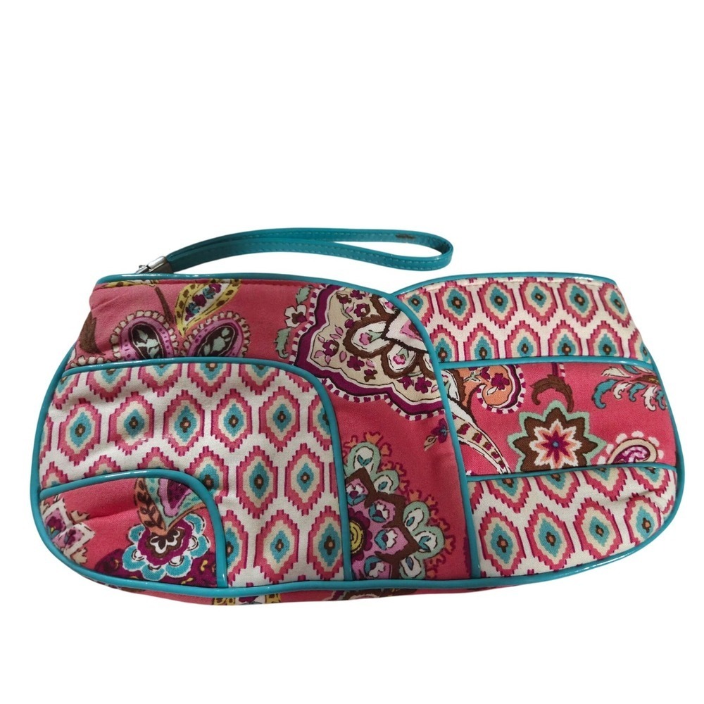 Vera Bradley Call Me Coral Jazzy Wristlet Clutch Bag Floral Paisley Pink Blue